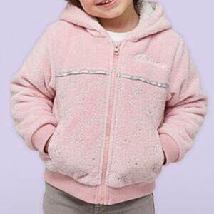 Disney Princess Toddler Pink Plush Sherpa Hoodie Jacket 4T Full Zip